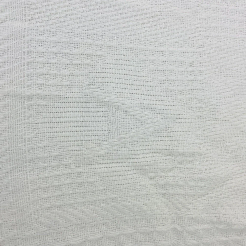 Vintage Baby Blanket Crib Receiving Textured White Woven Fringe 39